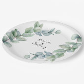 シンプルボホウォーター色ユーカリプトゥスグリーン結婚リー ペーパープレート (アングル)