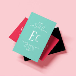 シンプルボホエレガントホワイトフレームモノグラムグリーン 名刺