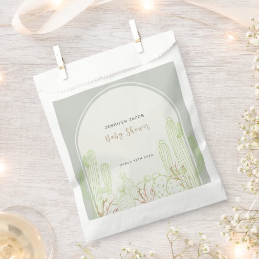 シンプルボホカクタスラインアートアーチベイビーシャワー フェイバーバッグ (クリップ留めされた状態)