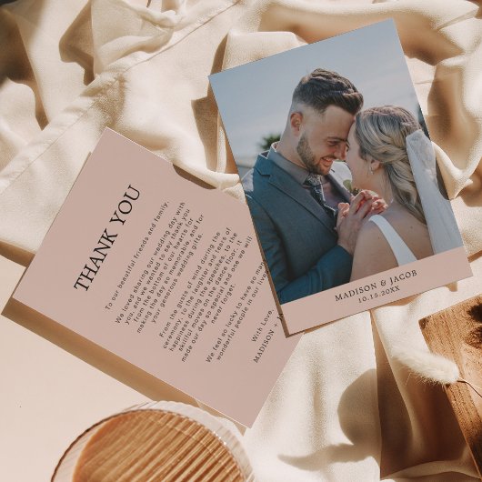 シンプルボホクリームベージュとフォトズ結婚ーズ サンキューカード