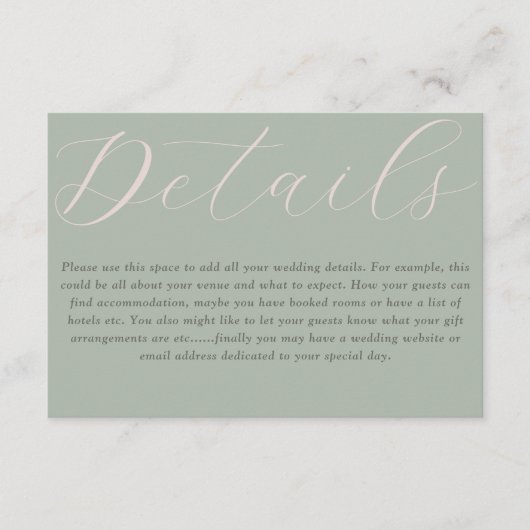 シンプルボホセージグリーン結婚ズ詳細 エンクロージャーカード (正面)