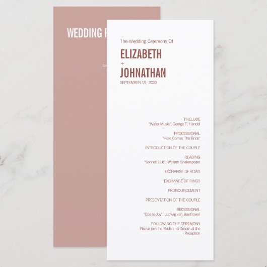 シンプルボホダスティバラタイポグラフィ結婚式 プログラム (正面/裏面)