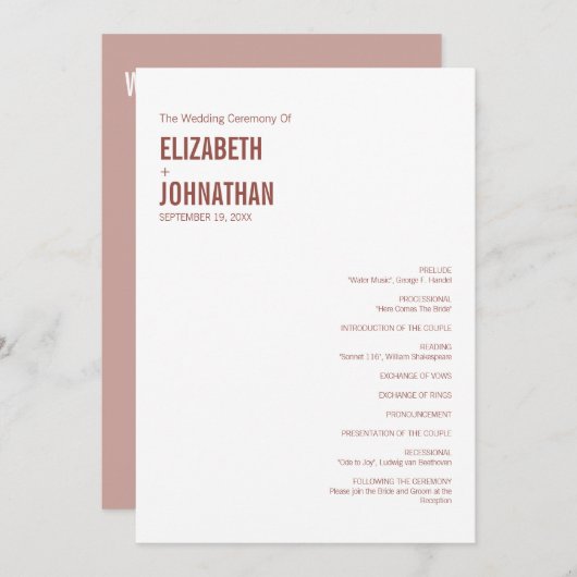 シンプルボホダスティバラ結婚ズタイポグラフィ プログラム (正面/裏面)