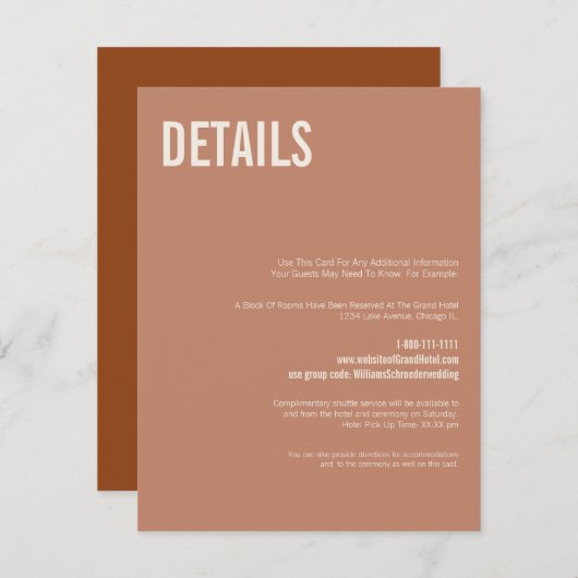 シンプルボホテラコッタタイポグラフィ結婚ズ詳細 エンクロージャーカード (正面/裏面)