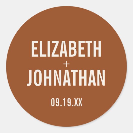 シンプルボホテラコッタタイポグラフィ結婚ズ ラウンドシール (正面)