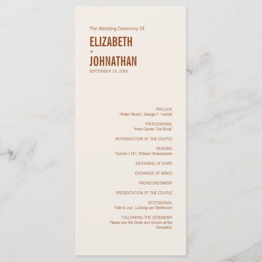 シンプルボホテラコッタタイポグラフィ結婚式 プログラム (正面)