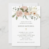 シンプルボホニュートラル水彩花 |バプテスマ 招待状 (正面)