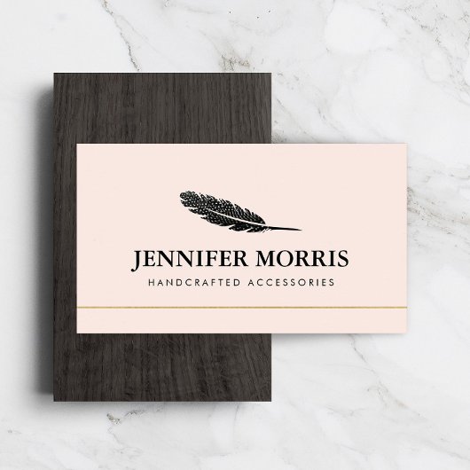 シンプルボホフェザージュエリーデザイナーアーティストピンク 名刺