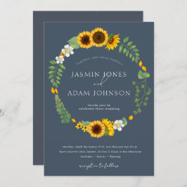 シンプルボホブルー王室のオペルンスサンフラワー結婚ズ 招待状