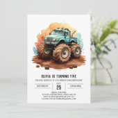 シンプルボホホイールモンスタートラック誕生日 招待状 (スタンド正面)