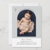 シンプルボホモダンアーチクロスベビー写真バプテスマ 招待状 (正面)