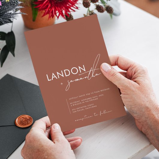 シンプルボホモダンテラコッタバーンオレンジ結婚ズ 招待状