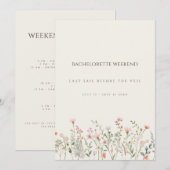 シンプルボホワイルドフラワーバチェロレッテ週末券 招待状 (正面/裏面)