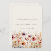 シンプルボホワイルドフラワーバチェロレッテ週末券 招待状 (正面/裏面)