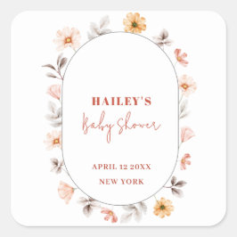 シンプルボホワイルドフラワーフレーム赤ちゃんシャワー スクエアシール