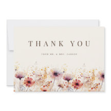 シンプルボホワイルドフラワーベージュサンキューカード