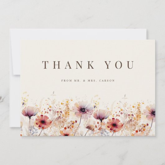 シンプルボホワイルドフラワーベージュサンキューカード サンキューカード (正面)