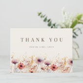 シンプルボホワイルドフラワーベージュサンキューカード サンキューカード (スタンド正面)