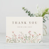 シンプルボホワイルドフラワーベージュサンキューカード サンキューカード (スタンド正面)