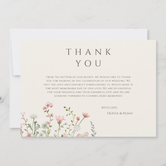 シンプルボホワイルドフラワーベージュサンキューカード サンキューカード (正面)
