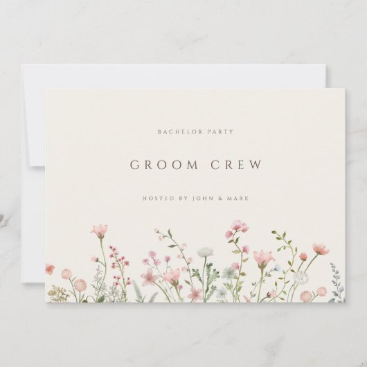 シンプルボホワイルドフラワーベージュバチュラーパーティカード 招待状 (正面)