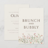 シンプルボホワイルドフラワーベージュブライダルシャワーカード 招待状 (正面/裏面)
