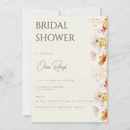 シンプルボホワイルドフラワーベージュブライダルシャワーカード 招待状