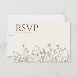 シンプルボホワイルドフラワーベージュRSVPのカー結婚ド 出欠カード