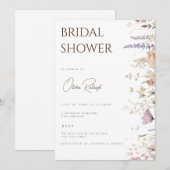 シンプルボホワイルドフラワーホワイトブライダルシャワーカード 招待状 (正面/裏面)