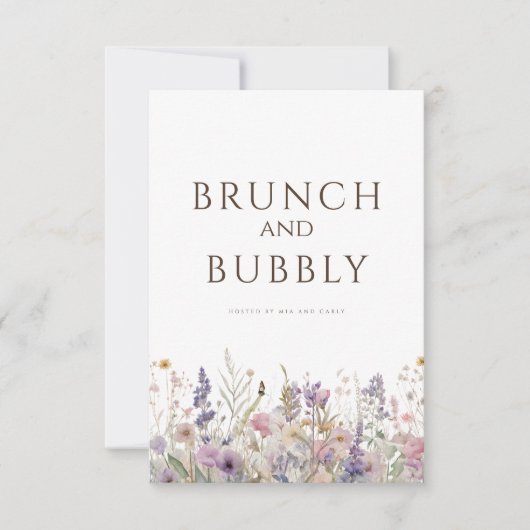 シンプルボホワイルドフラワーホワイトブライダルシャワーカード 招待状 (正面)