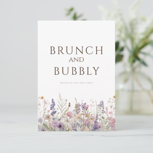 シンプルボホワイルドフラワーホワイトブライダルシャワーカード 招待状 (スタンド正面)