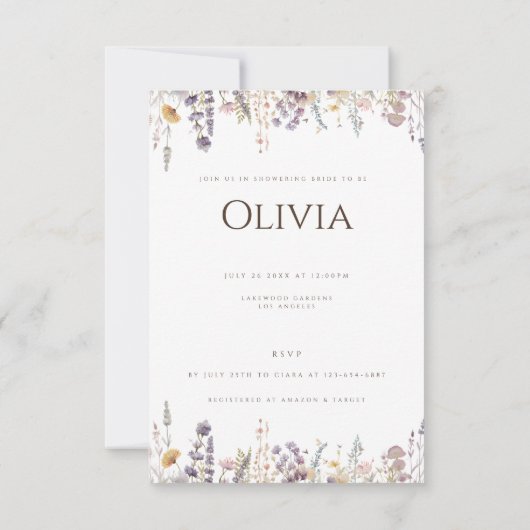 シンプルボホワイルドフラワーホワイトブライダルシャワーカード 招待状 (裏面)