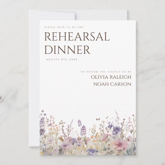 シンプルボホワイルドフラワーリハーサルディナー招待状 招待状 (正面)