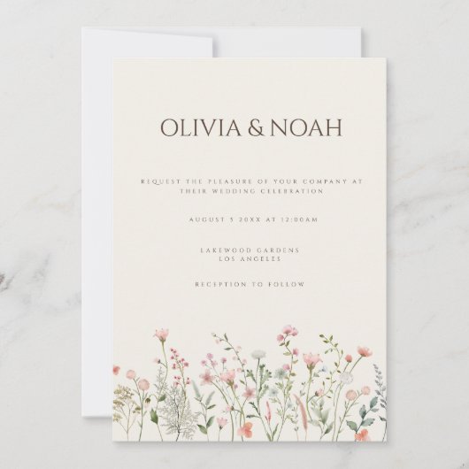 シンプルボホワイルドフラワー結婚式招待状カード 招待状 (正面)