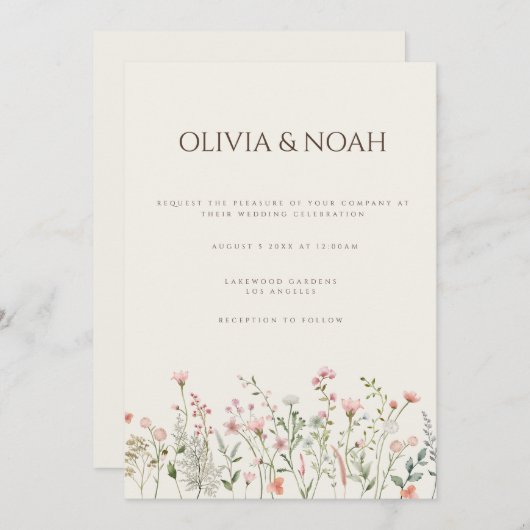 シンプルボホワイルドフラワー結婚式招待状カード 招待状 (正面/裏面)