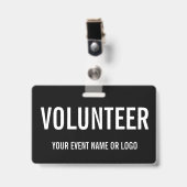 シンプルボランティア白黒イベント バッジ (正面 （クリップ付）)