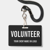 シンプルボランティア白黒イベント バッジ (正面（ネックストラップ付）)
