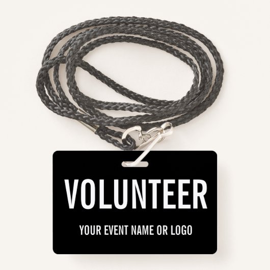 シンプルボランティア白黒イベント バッジ (正面ランヤード)