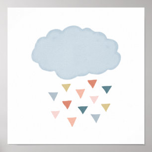 シンプルボーホウォーター色の雨雲と三角形 ポスター