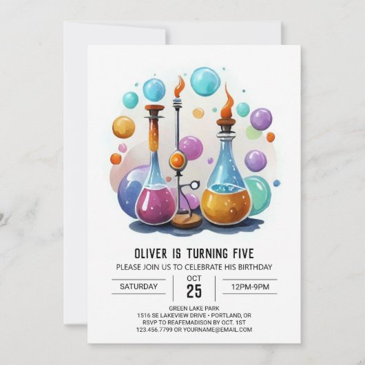シンプルポションウィムシーサイエンティスト誕生日 招待状 (正面)