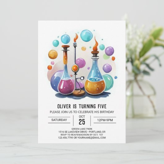 シンプルポションウィムシーサイエンティスト誕生日 招待状 (スタンド正面)