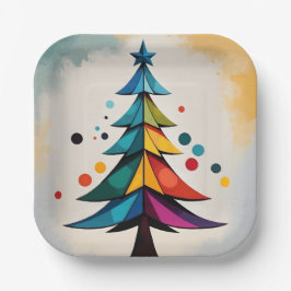 シンプルポップ・アートのArt幾何学的クリスマスツリー円 ペーパープレート