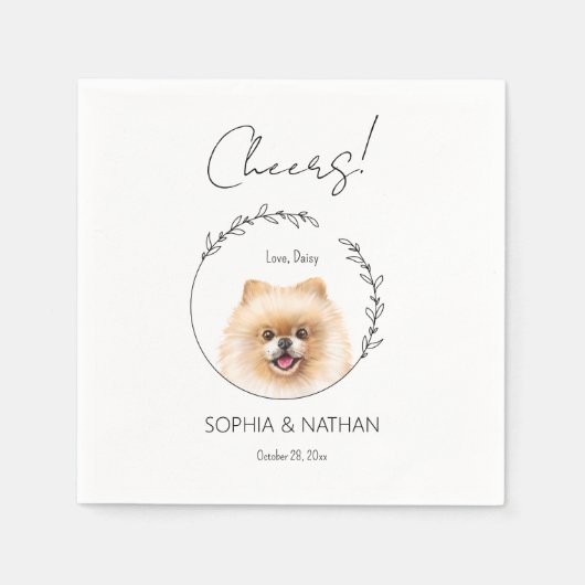 シンプルポメラニア犬ドッグの結婚カクテルナプキンス スタンダードカクテルナプキン (正面)