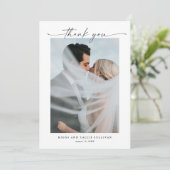 シンプルポートレート写真のスクリプ結婚ト サンキューカード (スタンド正面)