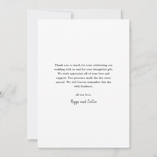 シンプルポートレート写真のスクリプ結婚ト サンキューカード (裏面)