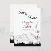 シンプルマウンテンシーンブラック、ホワイト、レッド結婚ズ セーブザデート (正面/裏面)