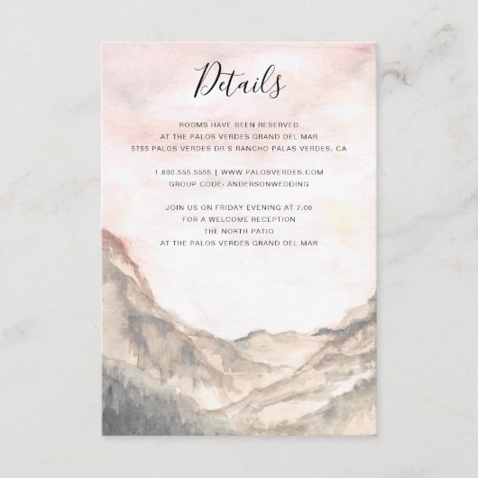 シンプルマウンテンピンクウォーター結婚カラー エンクロージャーカード (正面)