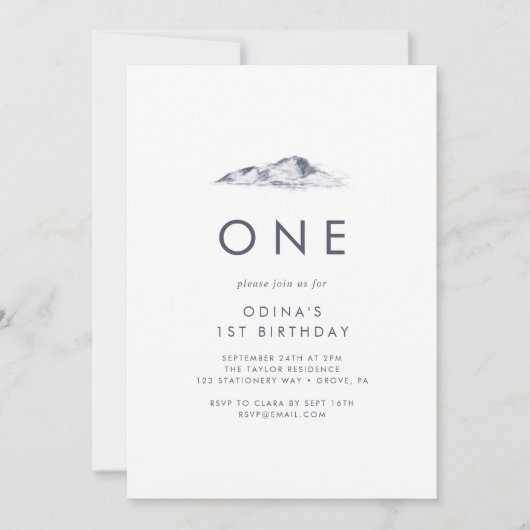 シンプルマウンテンファースト誕生日パーティー 招待状 (正面)