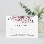 シンプルマグノリアピンクウォーターカラーミールの選択 出欠カード (スタンド正面)