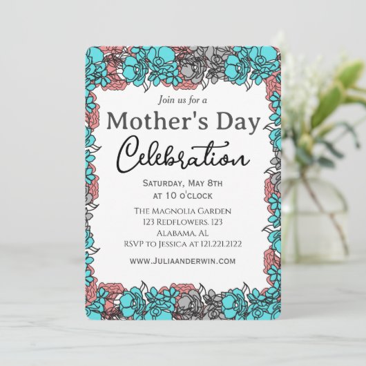 シンプルマザーズデイお祝い |フローラテーマ 招待状 (スタンド正面)